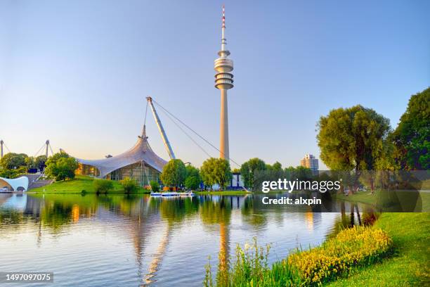 panorama of olympic park in munich - bmw münchen stock pictures, royalty-free photos & images