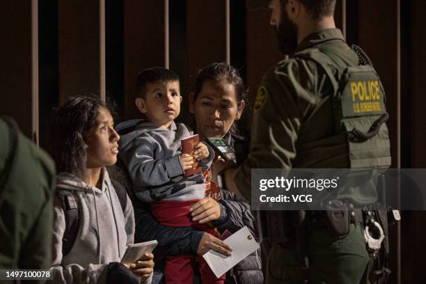 View of migrants at the U.S.-Mexico border on June 6, 2023 in Yuma, Arizona. Fewer migrants arrived at the border after Title 42 expired.