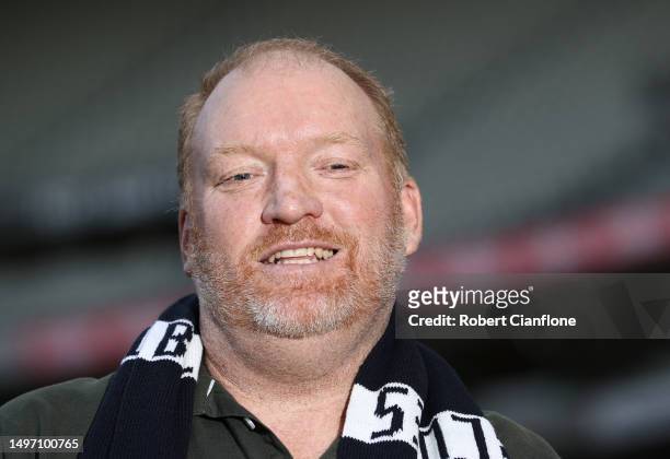 Former Carlton player Lance Whitnall speaks to the media during a Carlton Blues & Essendon Bombers Media Opportunity at Melbourne Cricket Ground on...