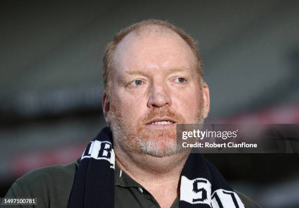 Former Carlton player Lance Whitnall speaks to the media during a Carlton Blues & Essendon Bombers Media Opportunity at Melbourne Cricket Ground on...