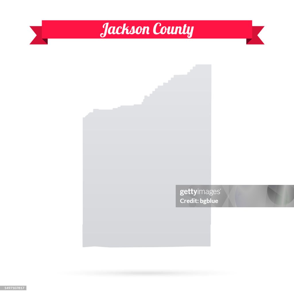 Jackson County, Oregon. Karte auf weißem Hintergrund mit rotem Banner