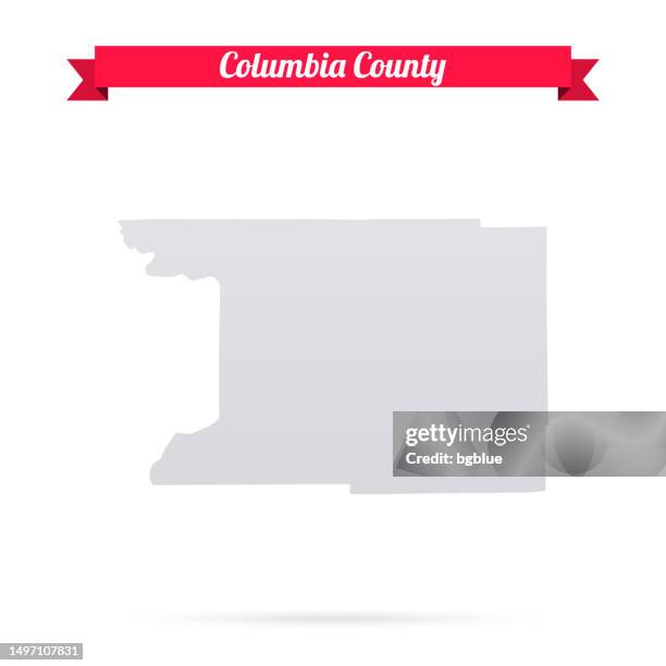 columbia county, wisconsin. map on white background with red banner - physical banner stock illustrations