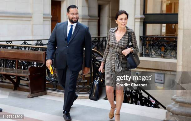 French President's former bodyguard Alexandre Benalla flanked by his lawyer Jacqueline Laffont arrives at Paris Court for his trial on appeal on June...