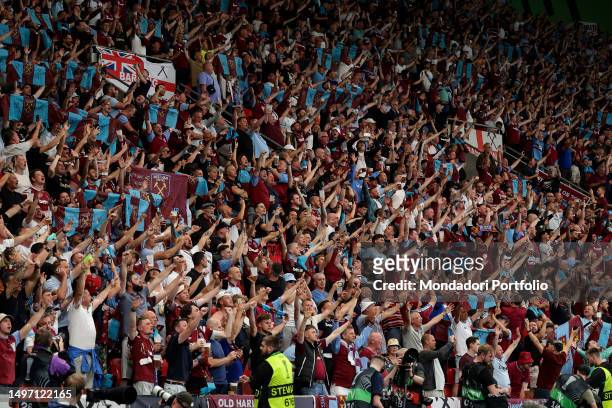 West Ham supporters cheer on during the Conference League Final between ACF Fiorentina and West Ham United FC at Eden Arena stadium. Prague , June...