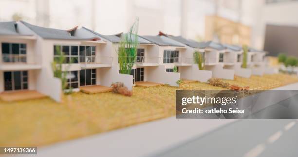 real estate, buildings and 3d model for architecture design, project or planning exterior detail. background of building layout, architectural prototype or floor plan for construction development - housing development south africa stock pictures, royalty-free photos & images