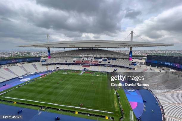 General view of the inside of the Atatürk Olympic Stadium ahead of the UEFA Champions League 2022/23 final on June 09, 2023 in Istanbul, Turkey.
