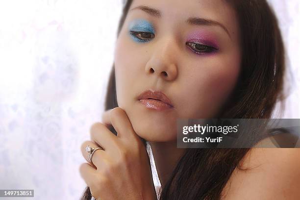 japanese woman with makeup - pink eyeshadow stock pictures, royalty-free photos & images