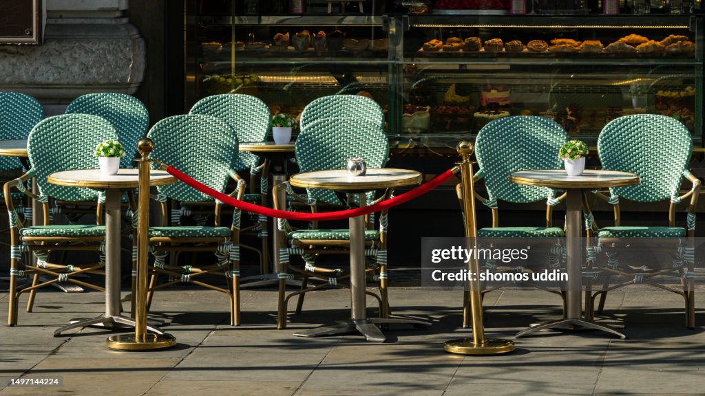 Sitting arrangement outside a cafe in Central London