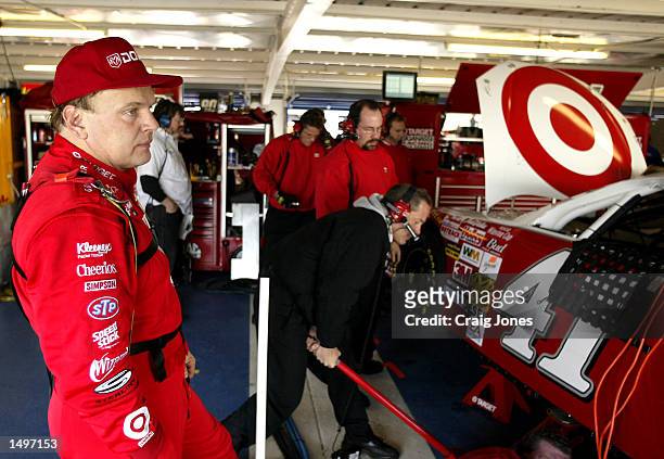 Jimmy Spencer, driver of the Target Ganassi Racing Dodge Intrepid R/T, during practice for the Daytona 500 at Daytona International Speedway in...