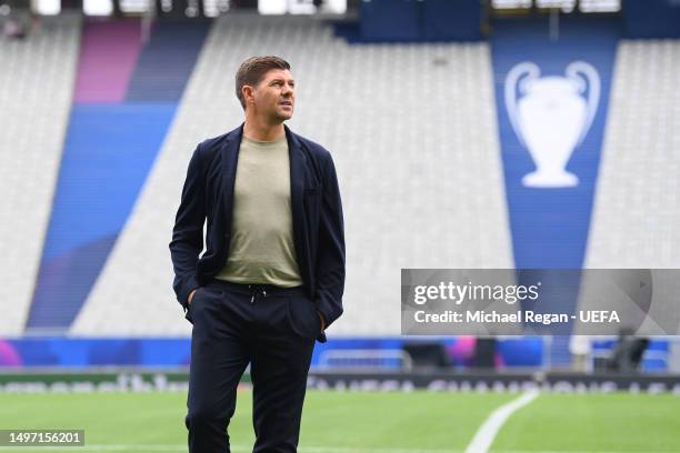 Steven Gerrard looks around the Ataturk Olympic Stadium ahead of the UEFA Champions League 2022/23 final on June 09, 2023 in Istanbul, Turkey.