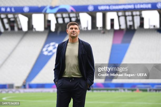 Steven Gerrard looks around the Ataturk Olympic Stadium ahead of the UEFA Champions League 2022/23 final on June 09, 2023 in Istanbul, Turkey.