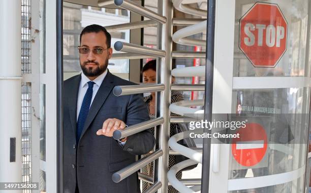 French President's former bodyguard Alexandre Benalla leaves the Paris Court after the first hearing of his appeal trial on June 9, 2023 in Paris,...