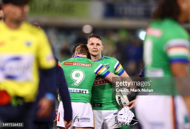 Jarrod Croker of the Raiders looks dejected after the round 15 NRL match between Canberra Raiders and New Zealand Warriors at GIO Stadium on June 09,...