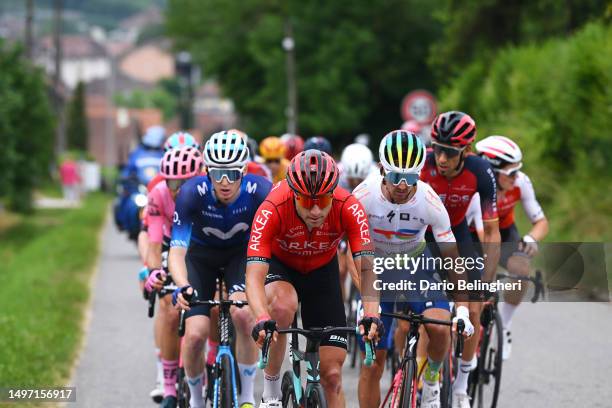 Matteo Jorgenson of The United States and Movistar Team, Łukasz Owsian of Poland and Team Arkéa Samsic and Alexis Vuillermoz of France and Team...