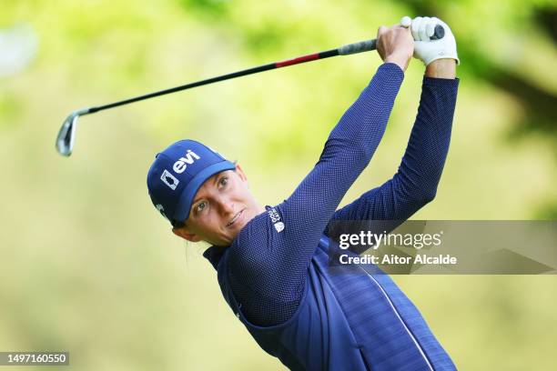 Anne van Dam of the Netherlands tees off on the sixth hole during Day Two of the Volvo Car Scandinavian Mixed at Ullna Golf & Country Club on June...
