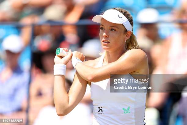 Katie Swan of Great Britain looks on during her quarter final match against Tatjana Maria in the Lexus Surbiton Trophy at Surbiton Racket & Fitness...