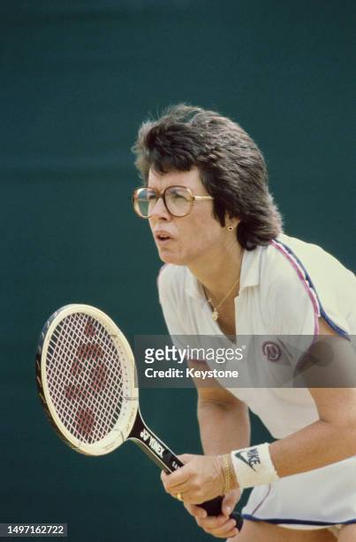 American tennis player Billie Jean King during the Championships at Wimbledon, All England Lawn Tennis Club, London, 1980.
