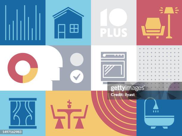 pattern infographic with icons for home decoration - showroom stock illustrations
