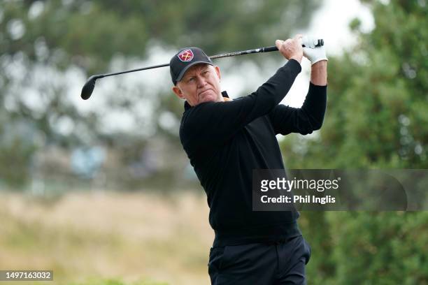Roger Chapman of England in action during Day One of the Jersey Legends at La Moye Golf Club on June 09, 2023 in St Helier, Jersey.