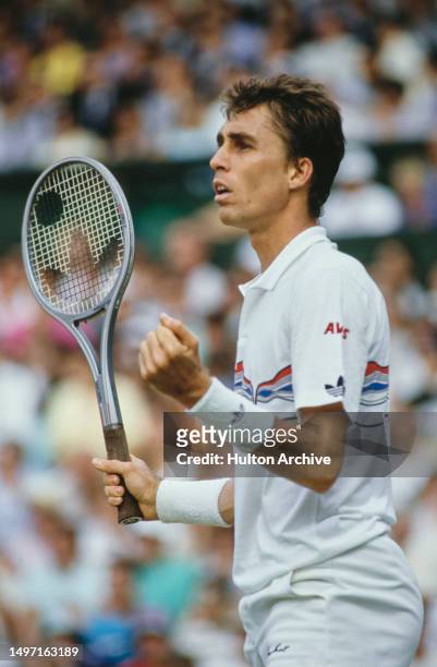 Czech tennis player Ivan Lendl during the Men's Singles tournament at Wimbledon, All England Lawn Tennis Club, London, 1987.