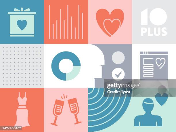 pattern infographic with icons for wedding - wedding cake stock illustrations