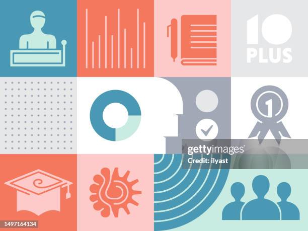 pattern infographic with icons for learning - math professor stock illustrations