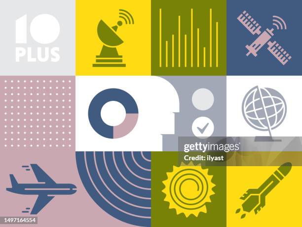 pattern infographic with icons for aerospace - shuttle launch stock illustrations