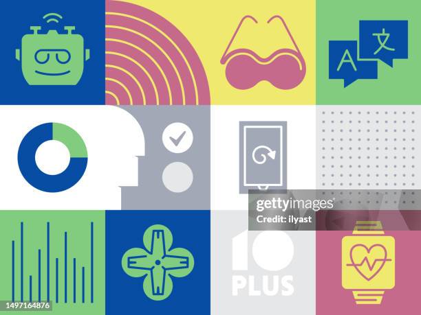 pattern infographic with icons for gadgets - generative ai model stock illustrations