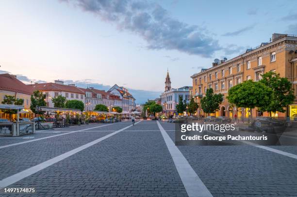 town hall square in the old town of vilnius, lithuania - lituania fotografías e imágenes de stock