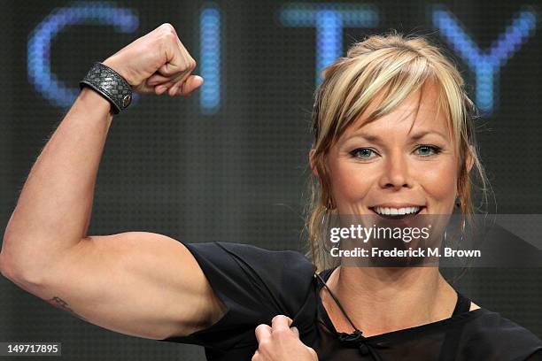 Co-host Jessi Combs speaks at the 'Overhaulin' discussion panel during the Discovery Networks/Velocity portion of the 2012 Summer Television Critics...