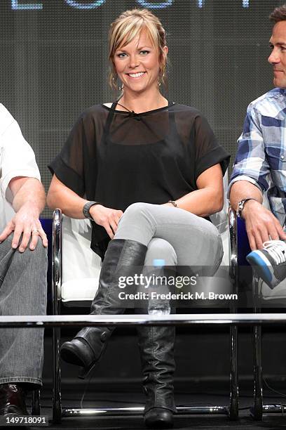 Co-host Jessi Combs speaks at the 'Overhaulin' discussion panel during the Discovery Networks/Velocity portion of the 2012 Summer Television Critics...