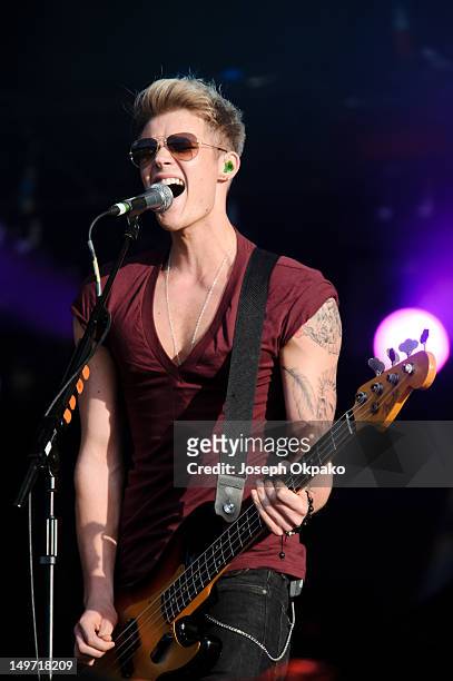 Ryan Fletcher of British pop-rock band Lawson performs at BT London Live at Hyde Park on August 2, 2012 in London, England.