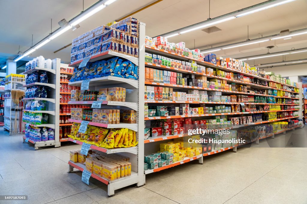 Variety of products on the different aisles and shelfs at the supermarket