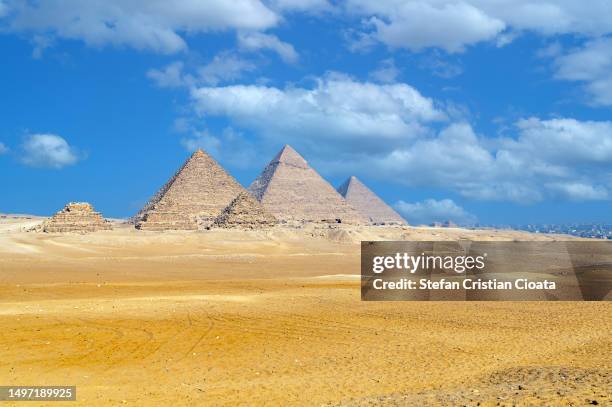 giza pyramid complex near cairo, egypt - egyptian pyramids stock pictures, royalty-free photos & images
