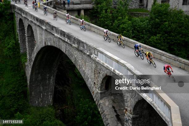 Ben O'connor of Australia and AG2R Citroën Team, Jonas Vingegaard of Denmark and Team Jumbo-Visma - Yellow Leader Jersey, Matteo Jorgenson of The...