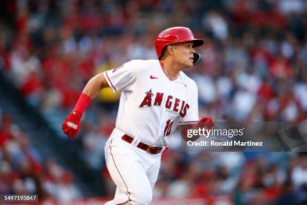 Gio Urshela of the Los Angeles Angels at Angel Stadium of Anaheim on June 08, 2023 in Anaheim, California.