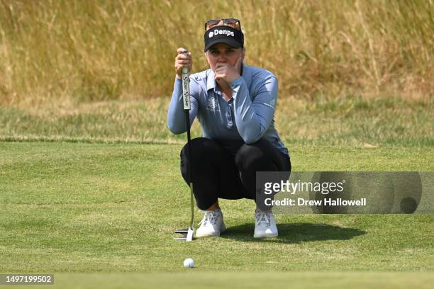 Nanna Koerstz Madsen of Denmark lines up a putt on the seventh green during the first round of the ShopRite LPGA Classic presented by Acer at Seaview...