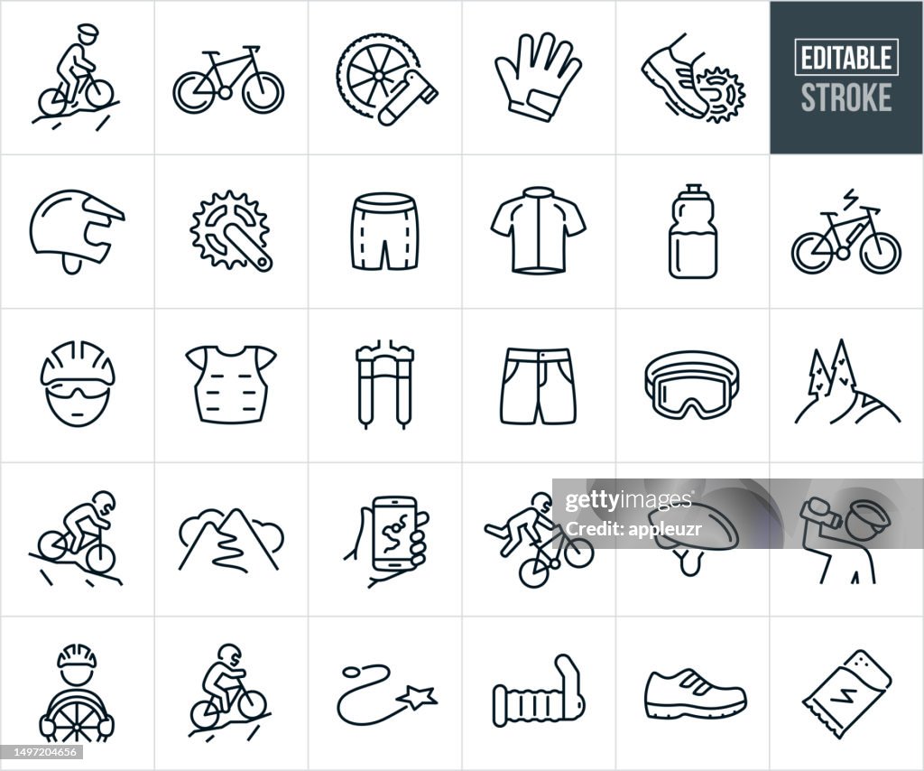 Mountain Biking Thin Line Icônes - AVC Editable