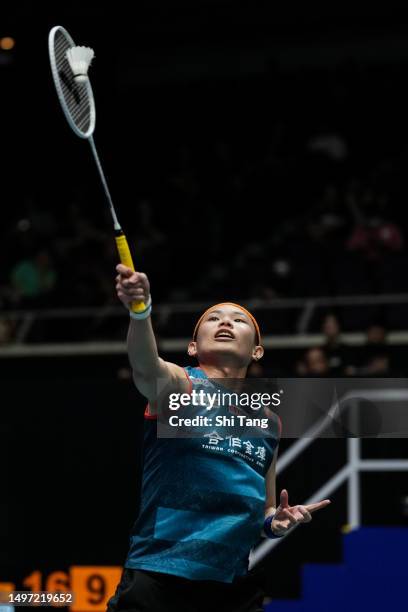 Tai Tzu Ying of Chinese Taipei competes in the Women's Singles Quarter Finals match against He Bingjiao of China on day four of the Singapore Open...