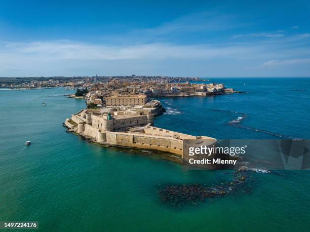 syracuse city and ortygia island siracusa sicily italy castello maniace - sicily italy stock pictures, royalty-free photos & images