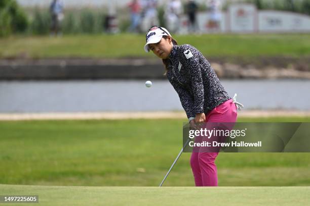 Jenny Shin of South Korea chips onto the seventh green during the first round of the ShopRite LPGA Classic presented by Acer at Seaview Bay Course on...