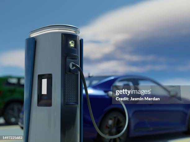 electric car recharging - stromtankstelle stock-fotos und bilder