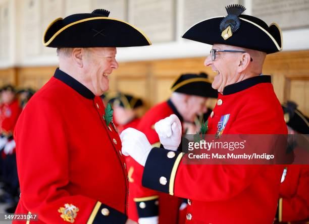 Chelsea Pensioners prepare to take part in the annual Founder's Day Parade at the Royal Hospital Chelsea on June 8, 2023 in London, England....