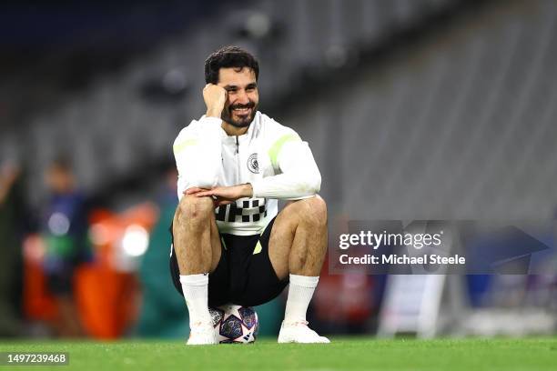 Ilkay Guendogan of Manchester City looks on during the Manchester City Training Session ahead of the UEFA Champions League 2022/23 final on June 09,...