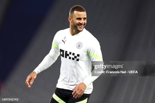 Kyle Walker of Manchester City reacts during the Manchester City Training Session ahead of the UEFA Champions League 2022/23 final on June 09, 2023...