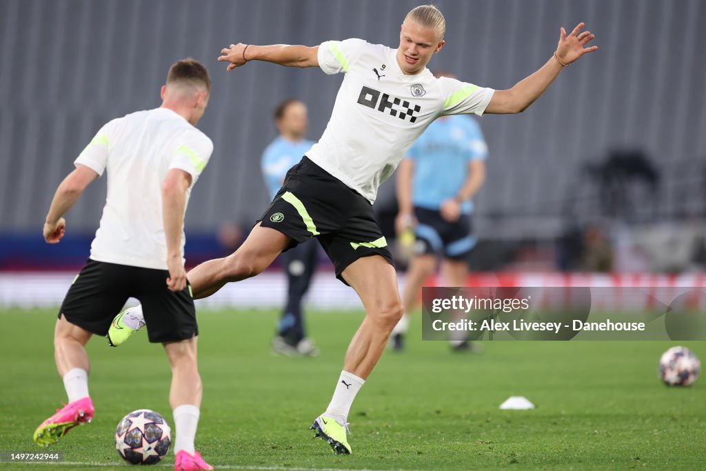 Erling Haaland Of Manchester City FC During A Training Session Ahead erling-haaland-of-manchester-city-fc-during-a-training-session-ahead
