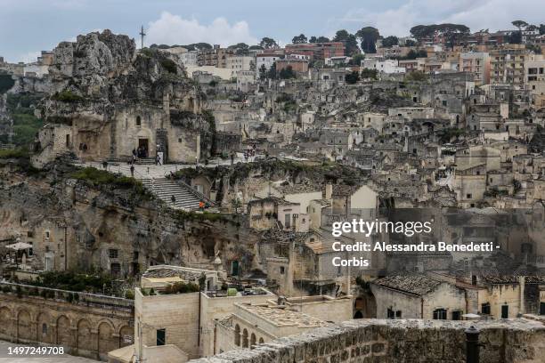 Santa Maria Idris church is located on a spur that rises from the Sasso Caveoso area, on May 09, 2023 in Matera, Italy. The Sassi of Matera are two...