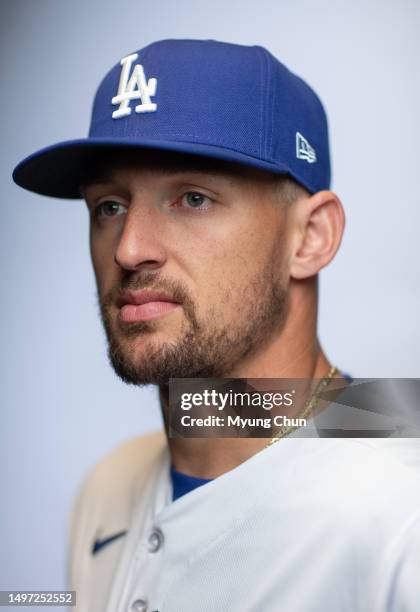 Los Angeles Dodgers outfielder Trayce Thompson is photographed for Los Angeles Times on February 22, 2023 in Glendale, Arizona. PUBLISHED IMAGE....