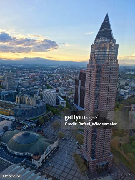 frankfurt am main with messeturm - messeturm stock-fotos und bilder