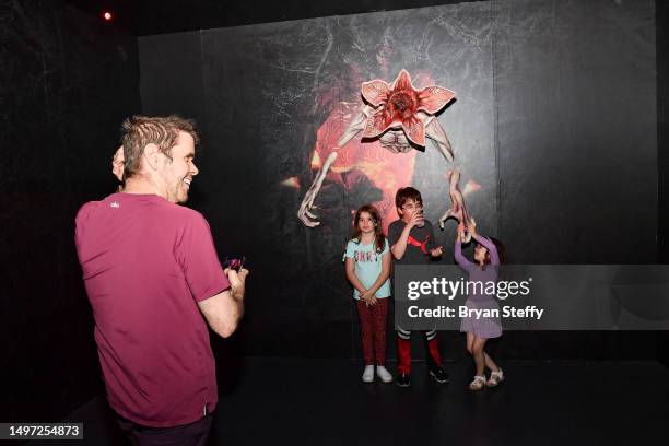 Perez Hilton and his children attend the grand opening event for Netflix's Stranger Things: The Official Store at the Showcase Mall on June 08, 2023...